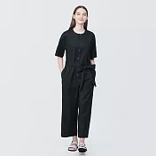 【MUJI 無印良品】女大麻混彈性連身褲 M 黑色