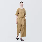 【MUJI 無印良品】女大麻混彈性連身褲 M 米色