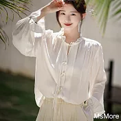 【MsMore】 安吉拉絲質國風襯衫白色短版上衣# 121212 L 白色