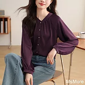 【MsMore】 氣質肌理鍛面V圓領襯衫老錢風簡約長袖襯衫短版# 121001 XL 紫色