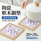 【Quasi】花磚圖樣耐熱陶瓷軟木邊鍋墊 粉