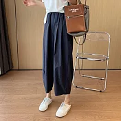 【AnZa】日系寬鬆鬆緊腰休閒氣球褲哈倫褲燈籠褲(4色)     XL 藏青