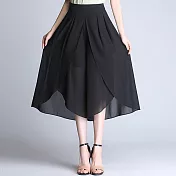 【AnZa】輕薄涼感雪紡闊腿褲裙 (4色) L 黑色