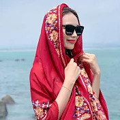 【AnZa】棉紗刺繡防曬絲巾沙灘圍巾披肩(3色) FREE 紅色