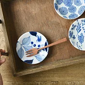 【Yamani】美濃燒｜藍瓷花 陶瓷小皿10cm ‧ 鳥&實木