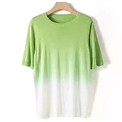 【MsMore】 漸變彩虹色天絲感清涼垂感寬鬆顯瘦圓領短袖針織短版上衣# 121196 FREE 綠色