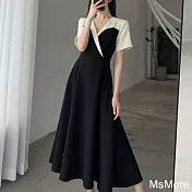 【MsMore】 大碼法式復古赫本風連身裙氣質女神范A字長版洋裝# 121222 3XL 黑色