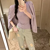 【MsMore】 馬卡龍色刺繡曲珠針織長袖外套+內搭背心2件式套裝# 121282 FREE 紫色