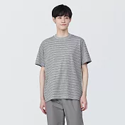 【MUJI 無印良品】男棉混天竺橫紋圓領短袖T恤 S 灰橫紋