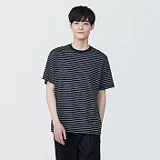 【MUJI 無印良品】男棉混天竺橫紋圓領短袖T恤 S 黑橫紋