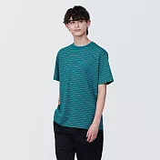 【MUJI 無印良品】男棉混天竺橫紋圓領短袖T恤 S 綠橫紋