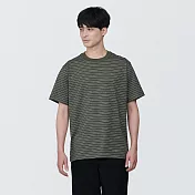 【MUJI 無印良品】男棉混天竺橫紋圓領短袖T恤 S 深綠橫紋