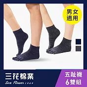 【SunFlower】1/2織紋五趾襪(6雙組)襪子 五趾襪  藍3鐵灰3