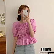 【Jilli~ko】韓版氣質時尚褶皺短袖上衣女 J11719  FREE 粉色