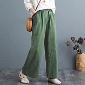 【AnZa】寬鬆棉麻口袋休閒長褲直筒褲(4色) L 森綠