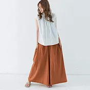 【AnZa】大寬擺棉麻鬆緊腰闊腿褲長褲褲裙(多色)        XL 橙色
