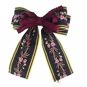 【PinkyPinky Boutique】復古刺繡花朵蝴蝶結髮夾 (黑色)