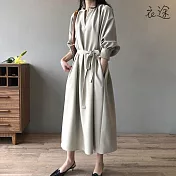 【衣途】韓系氣質長版連身裙洋裝(KDDY-B123) M 米杏色