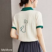 【MsMore】 POLO領針織短袖上衣撞色設計感兔子短版# 121300 FREE 杏色