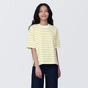 【MUJI 無印良品】女有機棉橫紋圓領短袖T恤 XS 煙燻黃橫紋
