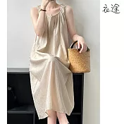【衣途】設計感無袖連身裙洋裝(KDDY-B772) M 杏色