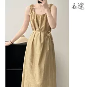 【衣途】設計感無袖連身裙洋裝(KDDY-B772) M 卡其色