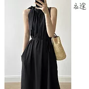 【衣途】法式露肩綁帶連身裙洋裝(KDDY-B988) M 黑色