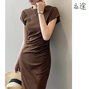 【衣途】法式氣質顯瘦連身裙洋裝(KDDY-B986) M 咖啡色