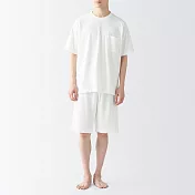 【MUJI 無印良品】男棉混聚酯纖維毛巾布雙面圈絨短袖家居睡衣 L 白色
