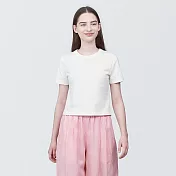 【MUJI 無印良品】女有機棉節紗短版短袖T恤 S 白色