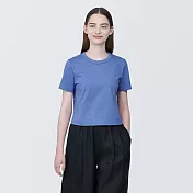 【MUJI 無印良品】女有機棉節紗短版短袖T恤 L 藍色