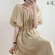【衣途】法式香榭泡泡袖天絲洋裝(KDDY-80530) M 香檳杏