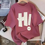 【初色】美式字母印花圓領短袖T恤上衣-共6色-33127(M-2XL可選) XL 樹莓粉