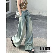 【Jilli~ko】中大尺碼復古垂感遮肉顯瘦拖地喇叭牛仔褲 M-XL J11782  L 淺藍色