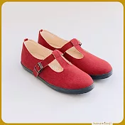 【花見小路】經典日 瑪麗珍鞋 素色 水洗棉布 手製鞋 JP25 紅
