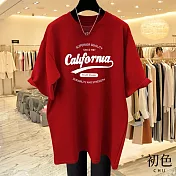 【初色】圓領可樂字母拼接寬鬆顯瘦短袖T恤上衣-共3色-33576(M-2XL可選) M 紅色