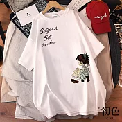 【初色】寬鬆休閒圖案印花圓領短袖T恤上衣女上衣-共3色-33584(M-2XL可選) L 白色