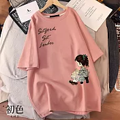 【初色】寬鬆休閒圖案印花圓領短袖T恤上衣女上衣-共3色-33584(M-2XL可選) L 粉紅色