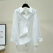 【ACheter】 純棉襯衫新款韓版寬鬆顯瘦休閒百搭純色中長上衣# 121168 M 白色