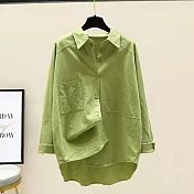 【ACheter】 純棉襯衫新款韓版寬鬆顯瘦休閒百搭純色中長上衣# 121168 M 綠色