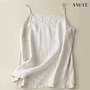【AMIEE】復古棉麻顯瘦小吊帶打底背心(KDTY-8275) 2XL 白色