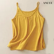 【AMIEE】寬鬆棉麻吊帶打底背心(KDTY-6610) XL 黃色