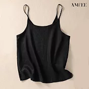 【AMIEE】日系棉麻無袖小吊帶背心(KDTY-8350) 2XL 黑色
