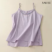 【AMIEE】復古棉麻無袖吊帶背心(KDTY-8250) L 紫色