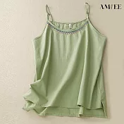【AMIEE】復古棉麻無袖吊帶背心(KDTY-8250) L 綠色
