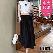 【Jilli~ko】高腰繫帶寬鬆顯瘦闊腿山本風裙褲女 J11805  FREE 黑色