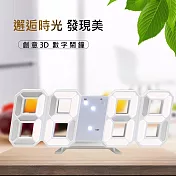 【美好家 Mehome】3D LED數字鐘 電子鬧鐘 牆面掛鐘(USB電源) 白色-藍字