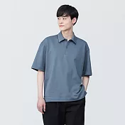 【MUJI 無印良品】男棉混涼感寬版五分袖POLO衫 XS 煙燻藍