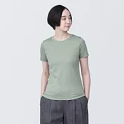 【MUJI 無印良品】女有機棉不易汗染圓領短袖T恤 L 淺綠