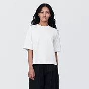 【MUJI 無印良品】女棉混聚酯纖維涼感寬版短袖T恤 L 白色